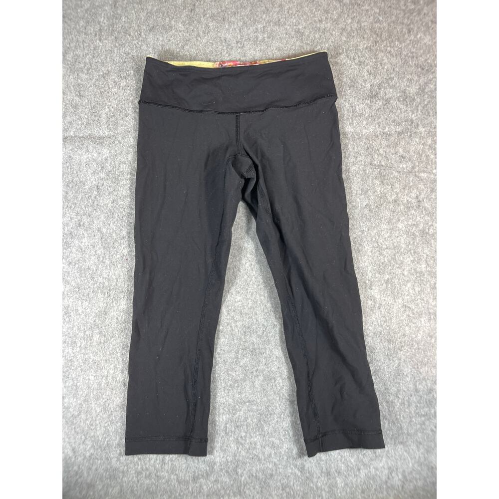 Lululemon Leggings Womens 6 Black Wunder Under Cropped Floral Reversible Yoga